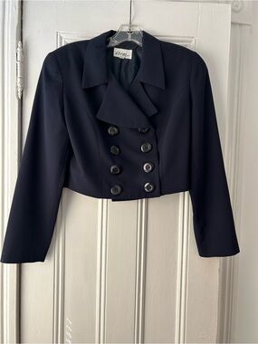 Women's Navy 2 Piece Suit Double-Breasted Cropped Blazer and Skirt | Size 4